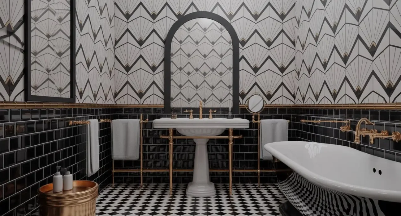 black and white tile bathroom