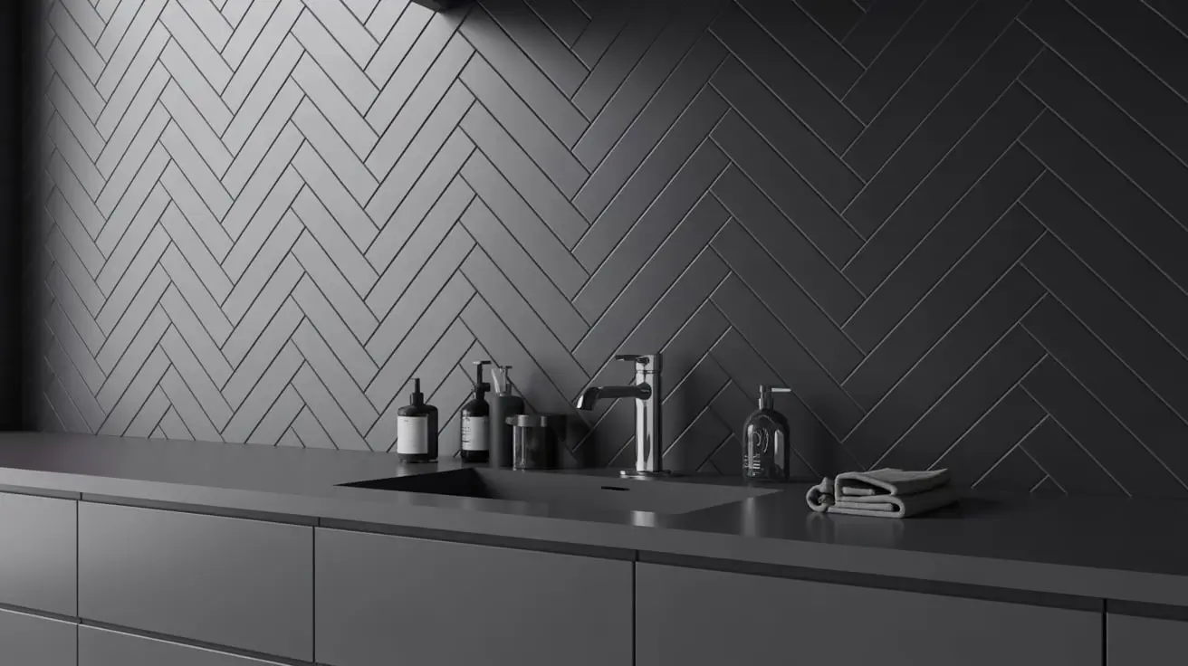 herringbone tile bathroom