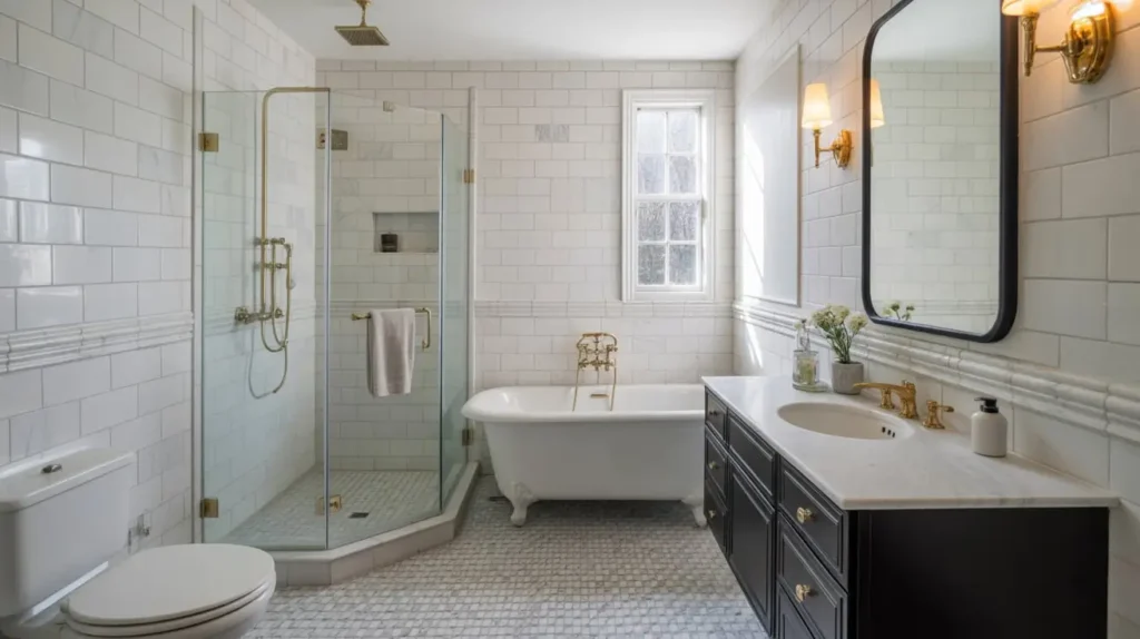 white tile bathroom