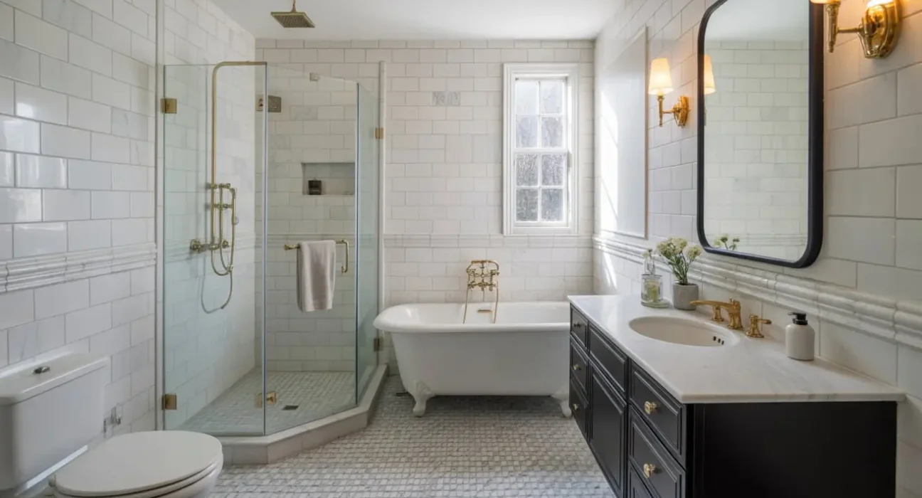 white tile bathroom