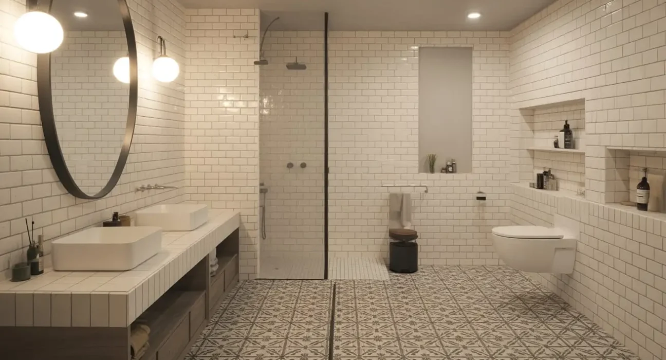 vertical subway tile bathroom