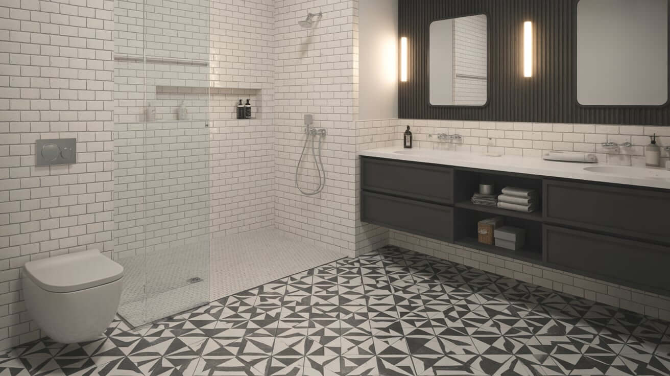 peel and stick floor tile bathroom